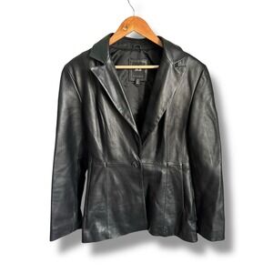 Y2k JLC New York Outerwear Women's Black‎ Leather Jacket Blazer Coat Sz Medium
